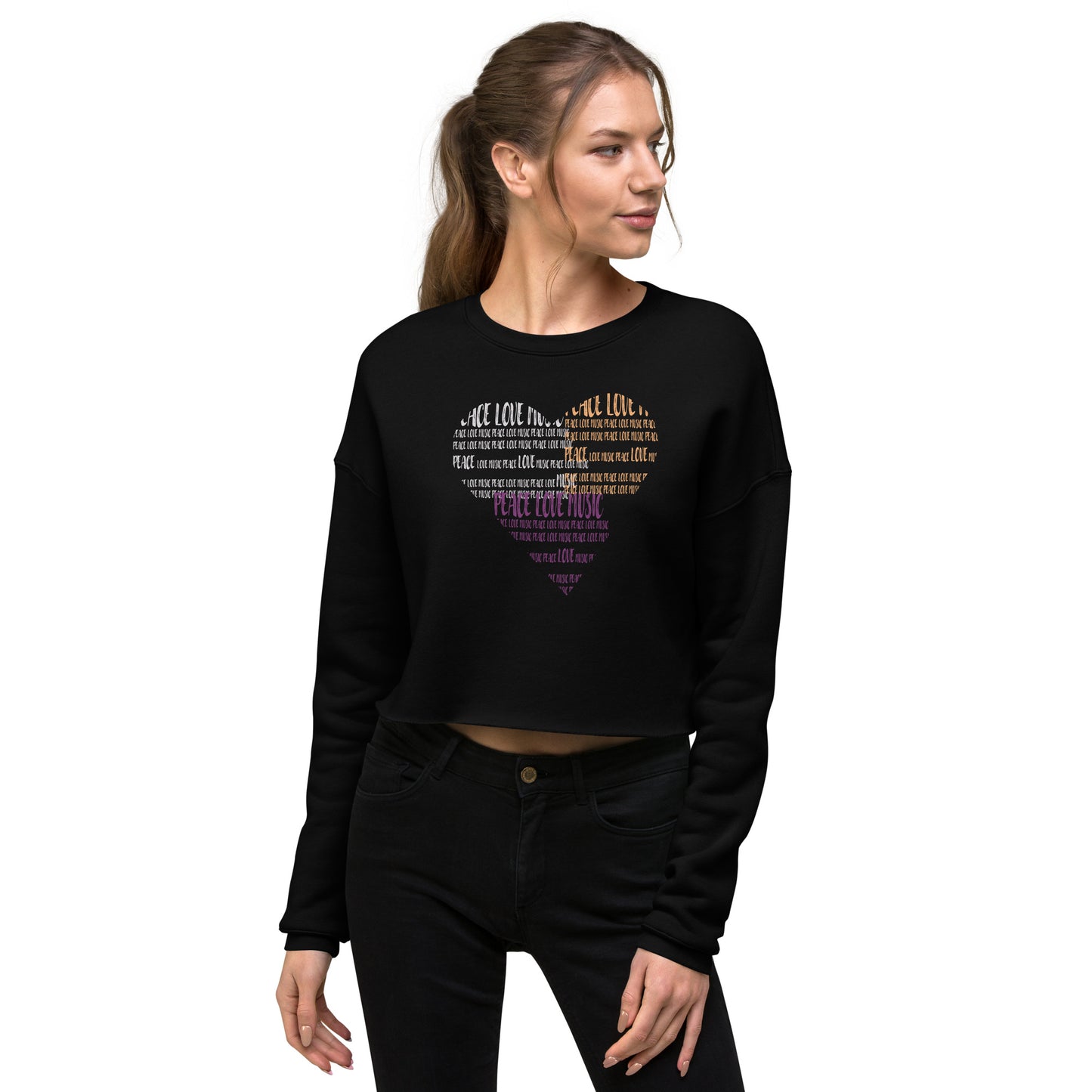 Peace Love Music Crop Graphic Sweatshirt